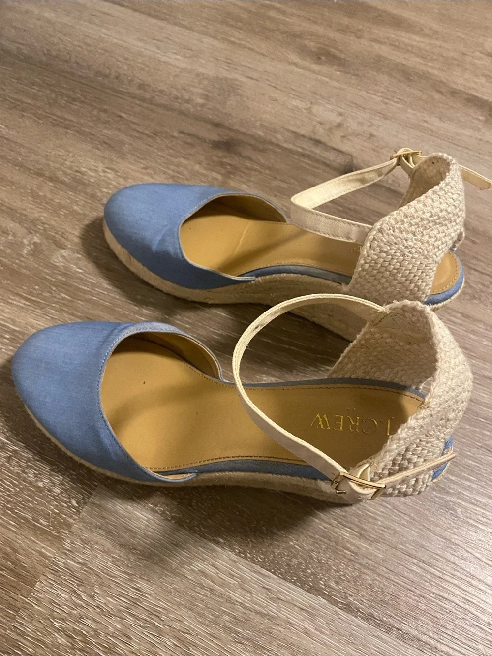 J. Crew Light Blue Espadrille Wedge Sandals with Ankle Strap